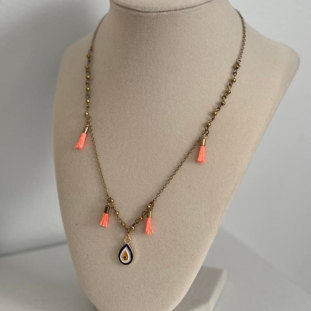 Gold and pink tassel necklace - Picture 2 of 3
